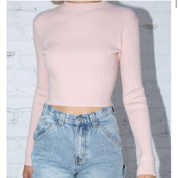 Brandy Melville Tops - Brandy Melville Brett Turtleneck Ribbed Long Sleeve Crop Sweater Shirt OS small